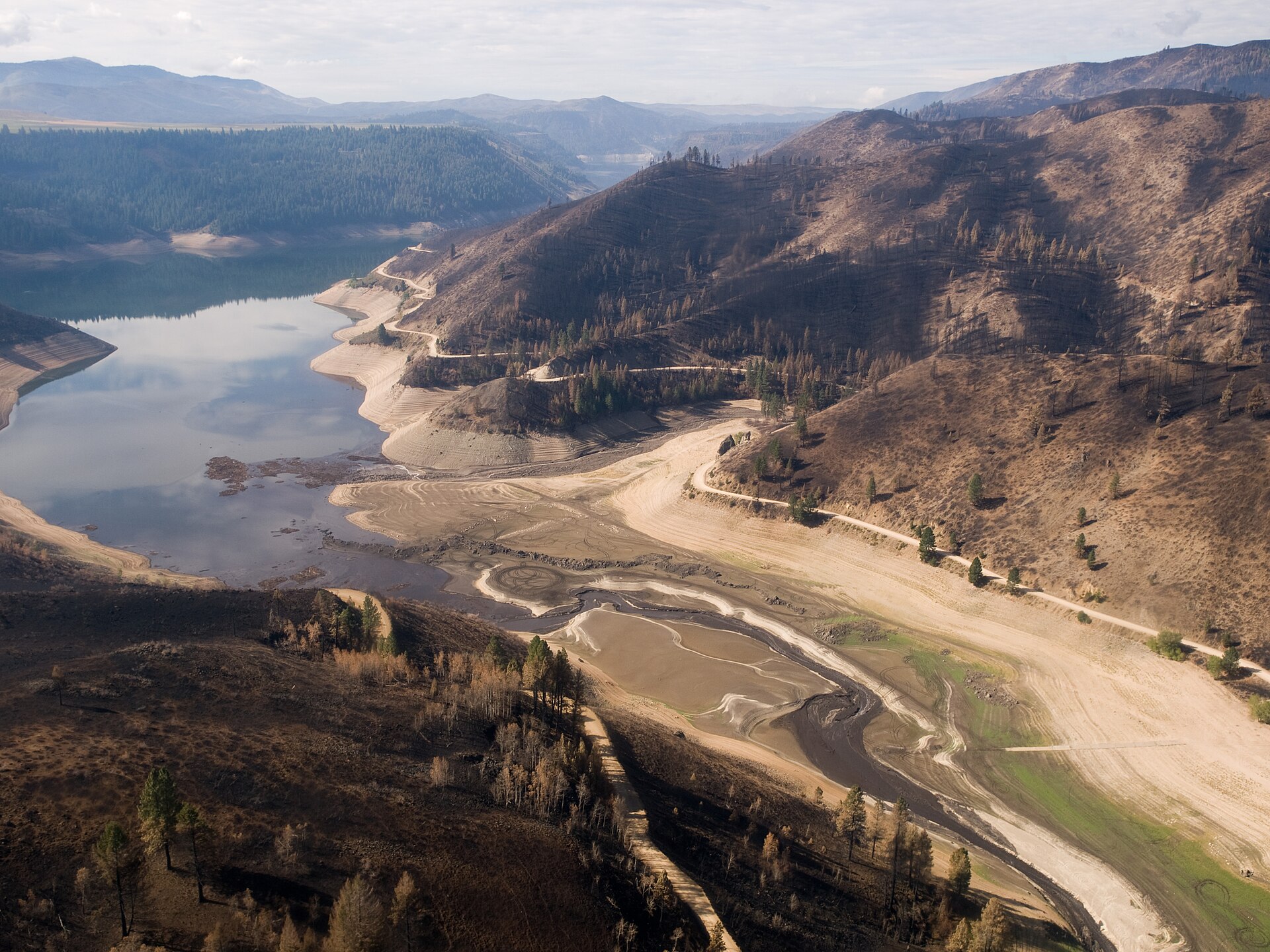 Fall and Castle creeks emptying into Anderson Ranch Reservoir, Elmore County, Idaho.