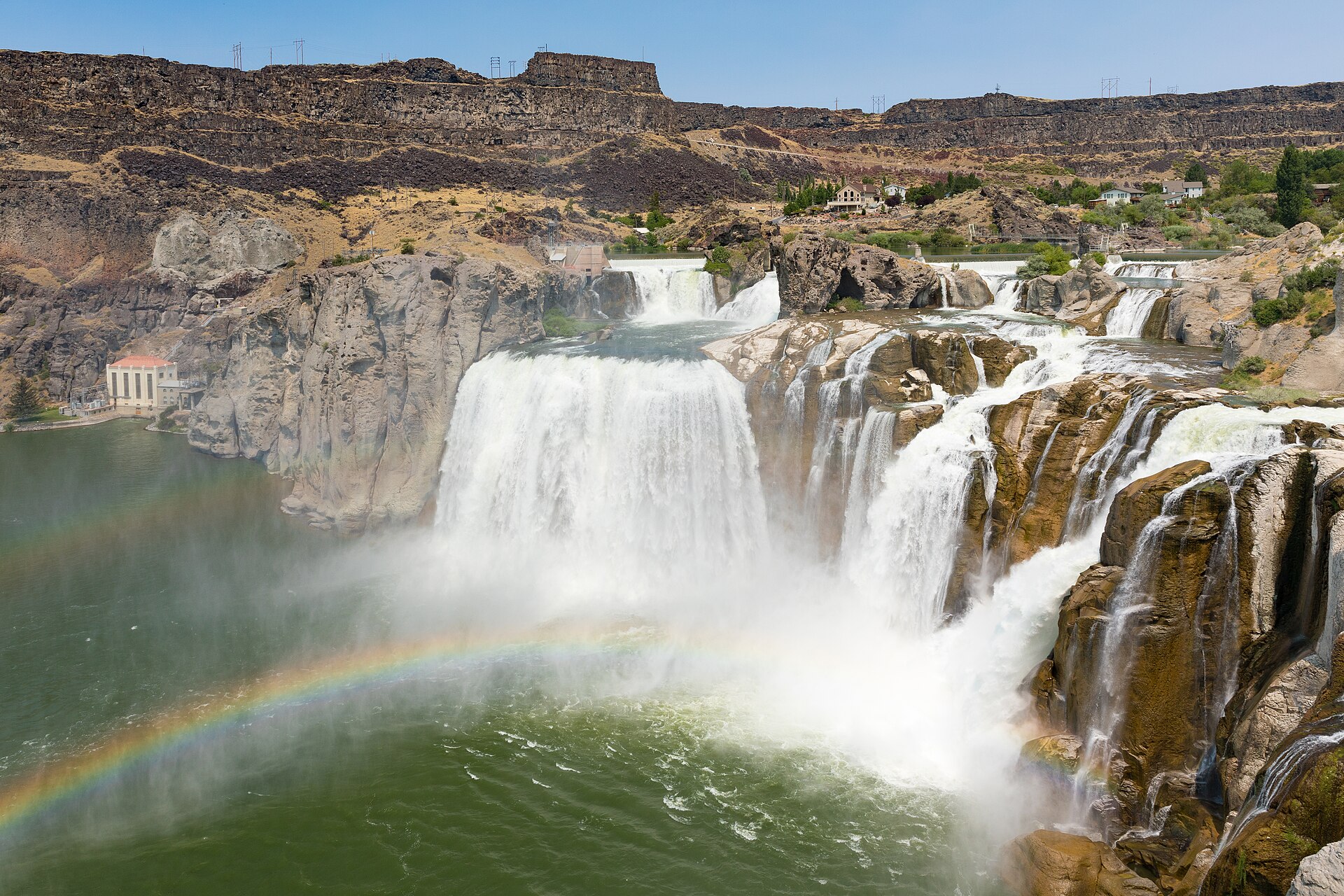 Water cascading over Shoshone Falls on the Snake River near Twin Falls, Twin Falls County, Idaho.